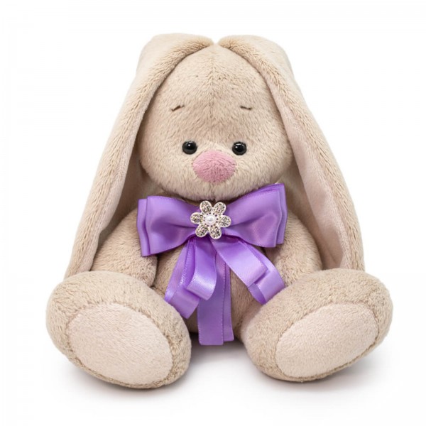 Зайка Ми с бантиком лавандового цвета и брошкой 15 см фото