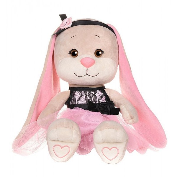 Зайка Лин в розовом платье с черной вставкой 25 см фото 1