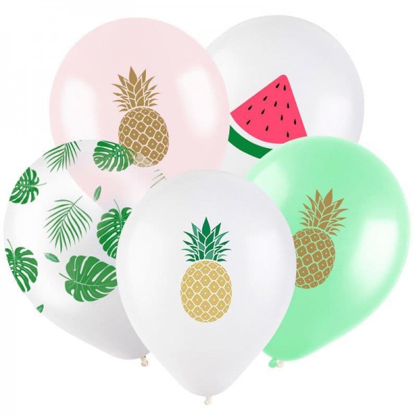 Латексный шар с рисунком "Ананасы микс" 12"/30 см + гелий + Hi-Float* фото