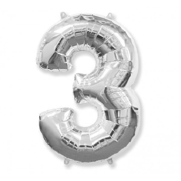 Цифра "3" серебро 40" / 102 см фото