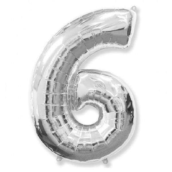 Цифра "6" серебро 40" / 102 см фото