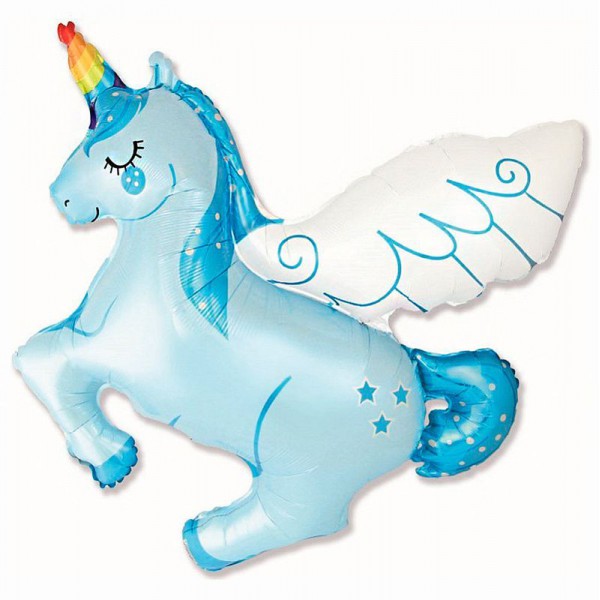 Волшебный единорог голубой, фольгированный шар 44"/112 см фото