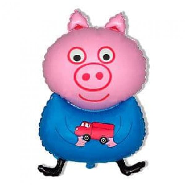 Поросенок с машинкой, фольгированный шар 32"/81 см фото