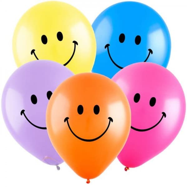 Латексный шар с рисунком "Смайл" 12"/30 см + гелий* фото