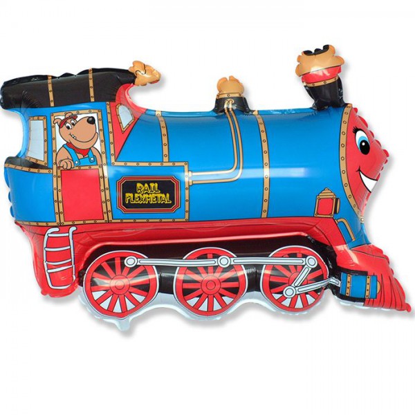 Поезд синий, фольгированный шар 31"/79 см фото