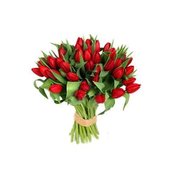 Букет из 41 красного тюльпана фото