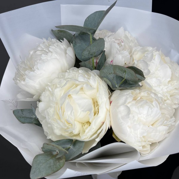 Букет из 5 белых пионов фото 3