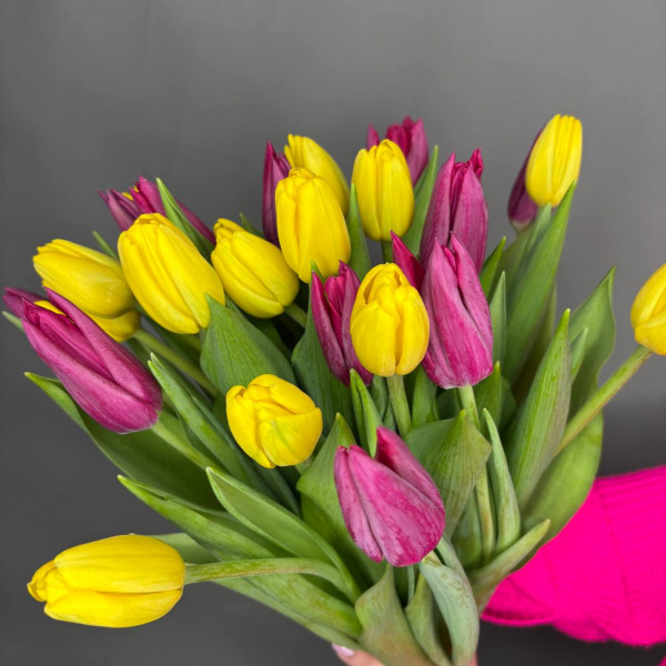 Букет из 25 желто-розовых тюльпанов фото 3