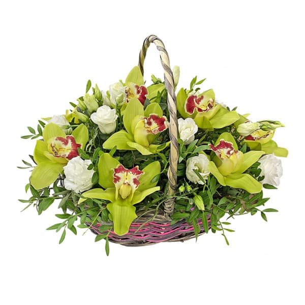 Композиция из цимбидиума и эустомы фото 1