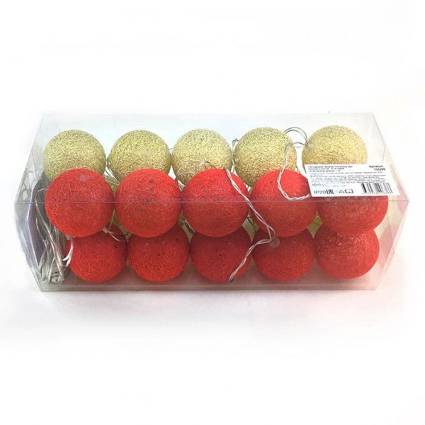 Гирлянда "Хлопковый шар" / 20 led красно-золотой фото 2