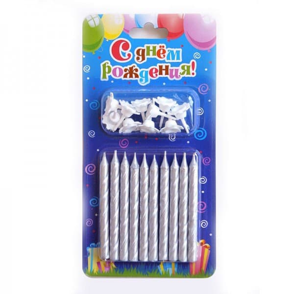 Свечи тортовые классические Серебряные металлизированные фото