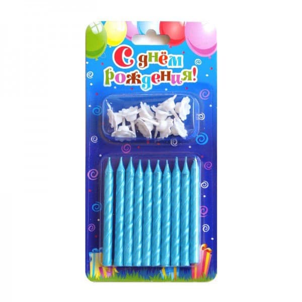 Свечи тортовые классические Небесно-голубые металлизированные фото