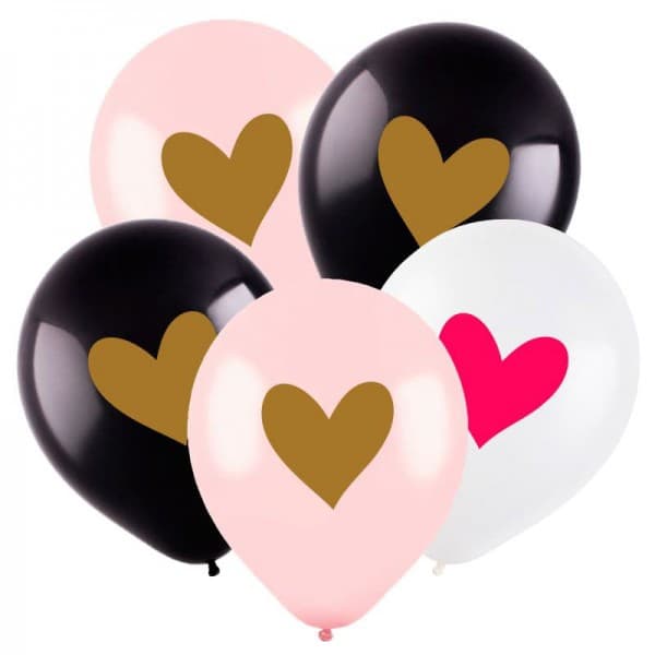 Латексный шар с рисунком "Сердце золото" 12"/30 см + гелий + Hi-Float* фото