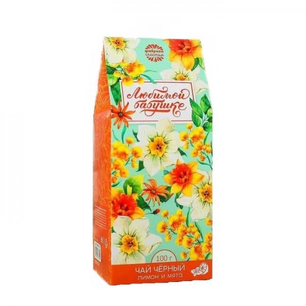 Чай черный с лимоном и мятой "Любимой бабушке" 100 гр. фото