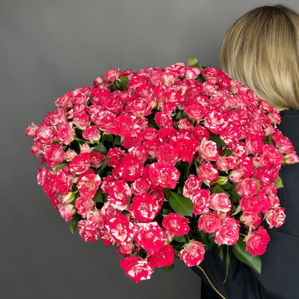 Букет из 51 бело-розовой кустовой розы фото 1