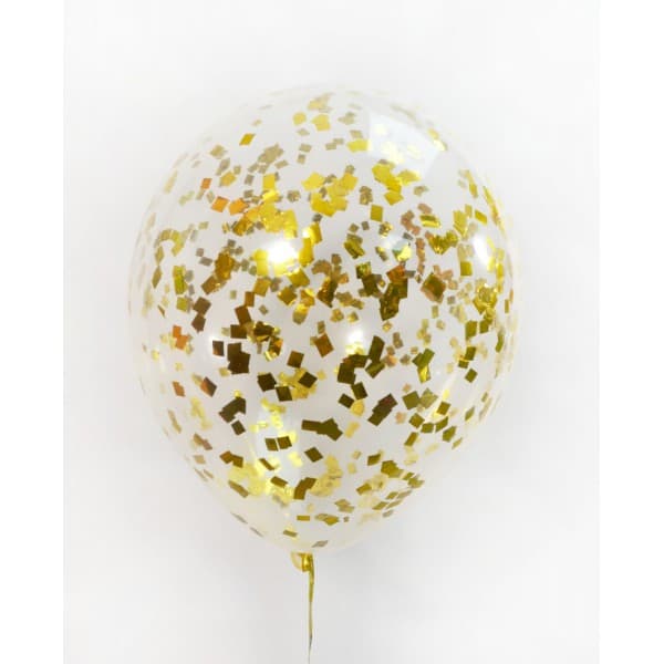 Латексный шар прозрачный с Конфетти Золото 12"/30 см + гелий + HI-FLOAT* фото 1