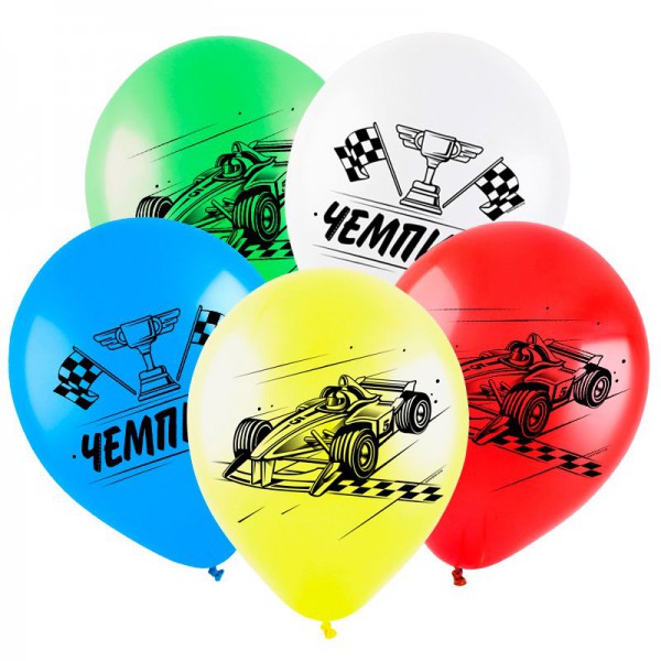 Латексный шар с рисунком "Тачки чемпион" 12"/30 см + гелий* фото