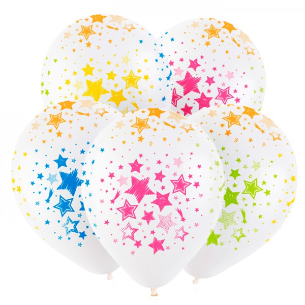 Латексный шар с рисунком кристалл "Звезды неон" 12"/30 см + гелий* фото