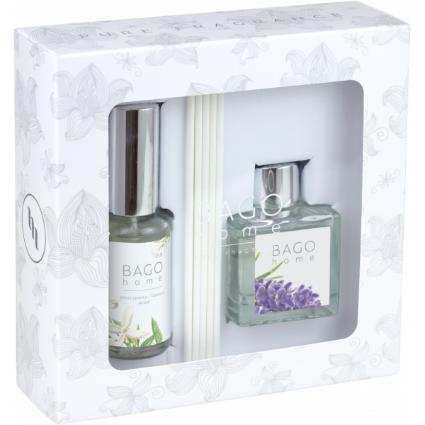 Набор BAGO home Лаванда диффузор 50мл Белый жасмин спрей 30мл фото