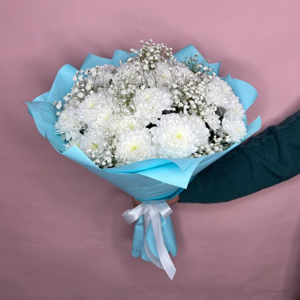 Букет из хризантемы и гипсофилы фото 2