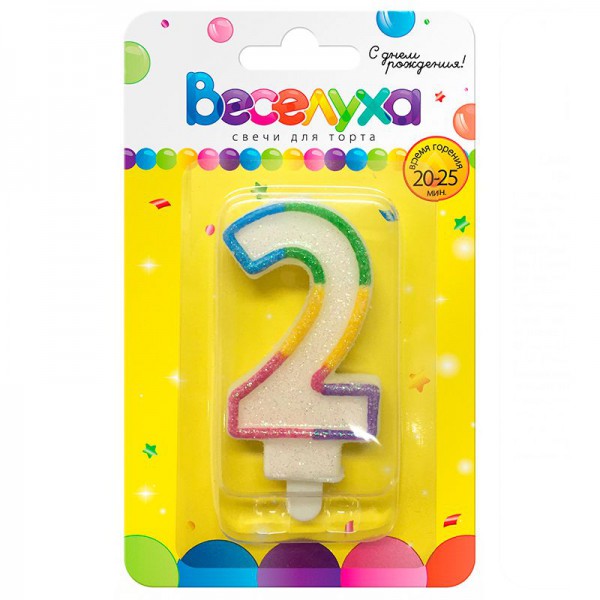 Свеча тортовая цифра "Разноцветный градиент" с глиттером 2 фото