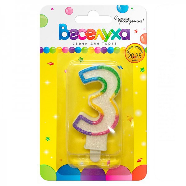 Свеча тортовая цифра "Разноцветный градиент" с глиттером 3 фото