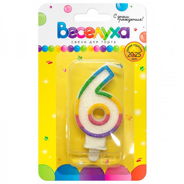 Свеча тортовая цифра "Разноцветный градиент" с глиттером 6 фото